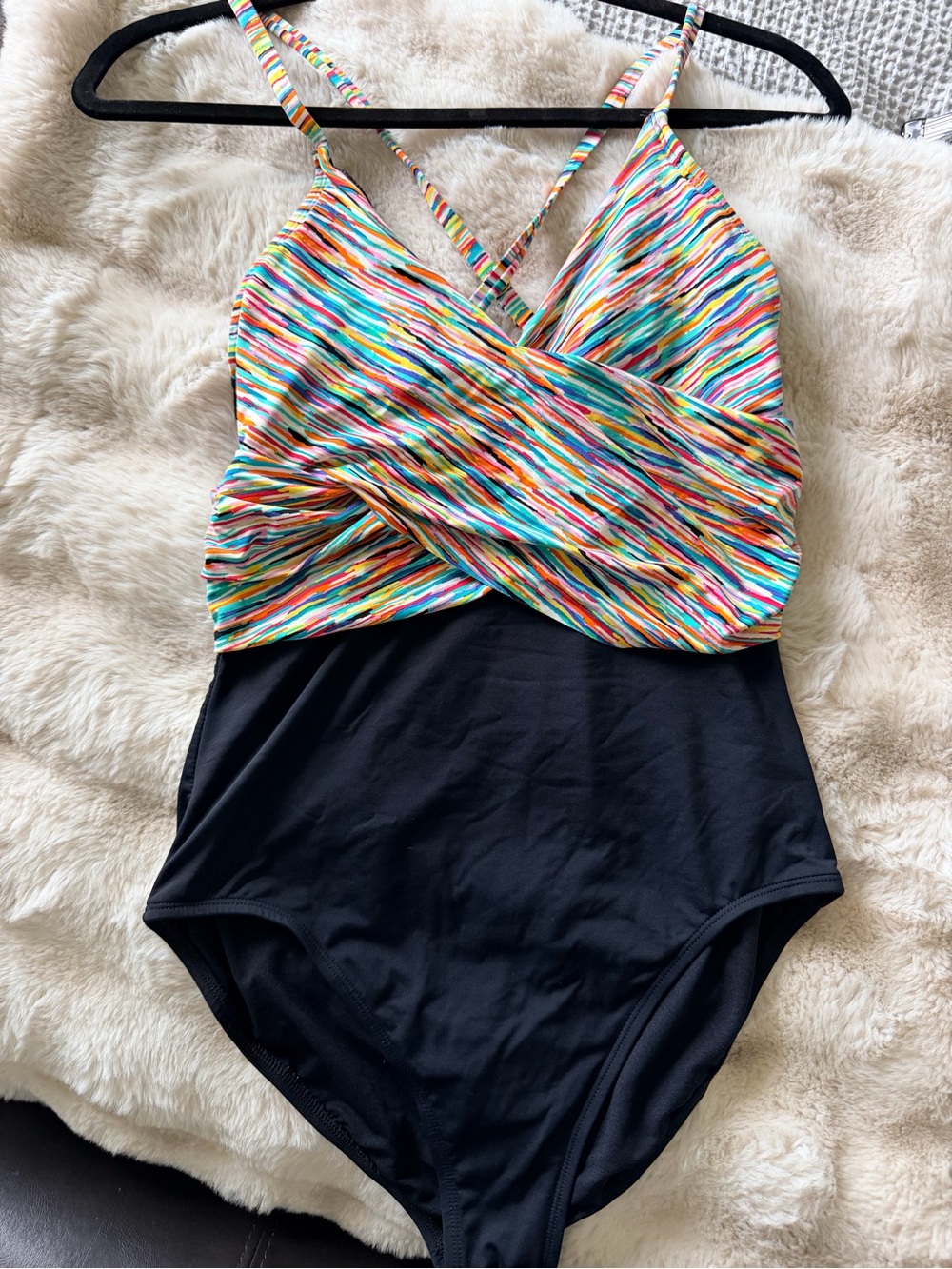 Anne Cole Black One-Piece Swimsuit with Multicolor Stripe Top